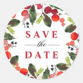 Sparen de Datum Rode Kerst Greenery Wreath Ronde Sticker (Voorkant)