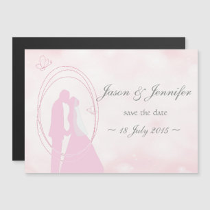 Sparen de Datum Romantic Droy Pink Wedding Couple Magnetische Uitnodiging
