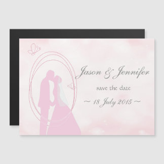 Sparen de Datum Romantic Droy Pink Wedding Couple Magnetische Uitnodiging