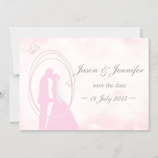 Sparen de Datum Romantic Droy Pink Wedding Couple Magnetische Uitnodiging (Voorkant)