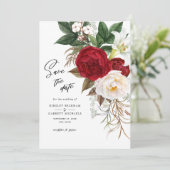Sparen de Datum Romantic Floral Monogram Weddensch Kaart (Staand voorkant)