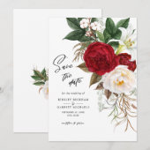 Sparen de Datum Romantic Floral Monogram Weddensch Kaart (Voorkant / Achterkant)