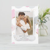 Sparen de Datum Romantische Paars Floral Foto Save The Date (Staand voorkant)