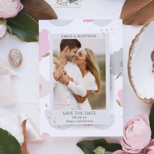 Sparen de Datum Romantische Paars Floral Foto Save The Date