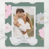 Sparen de Datum Romantische Paars Floral Foto Wijn Etiket (Enkel label)
