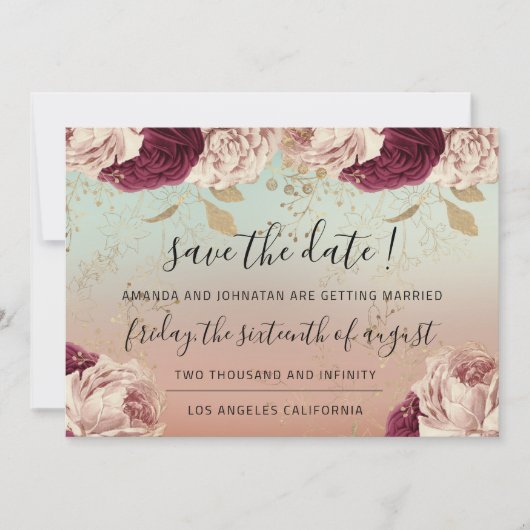 Sparen de Datum Roos Blauwe Rozen Marsala Save The Date (Voorkant)