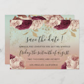 Sparen de Datum Roos Blauwe Rozen Marsala Save The Date (Voorkant / Achterkant)