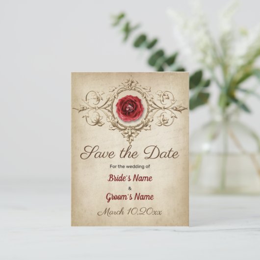 Sparen de Datum Roos Diamond Glamoureuze Bling Vin Aankondigingskaart (Staand voorkant)