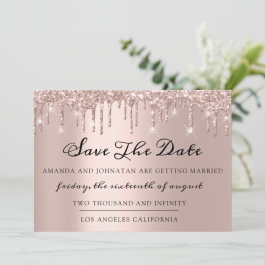 Sparen de Datum Roos drijft Vonk Glitter grijs Sil Save The Date (Staand voorkant)