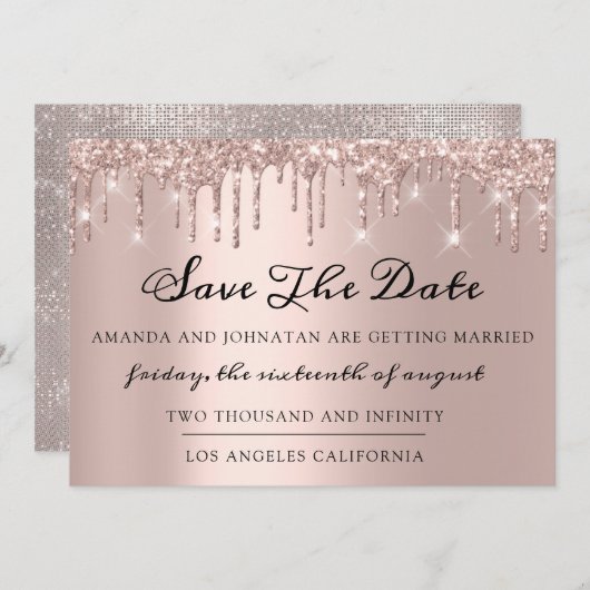 Sparen de Datum Roos drijft Vonk Glitter grijs Sil Save The Date (Voorkant / Achterkant)