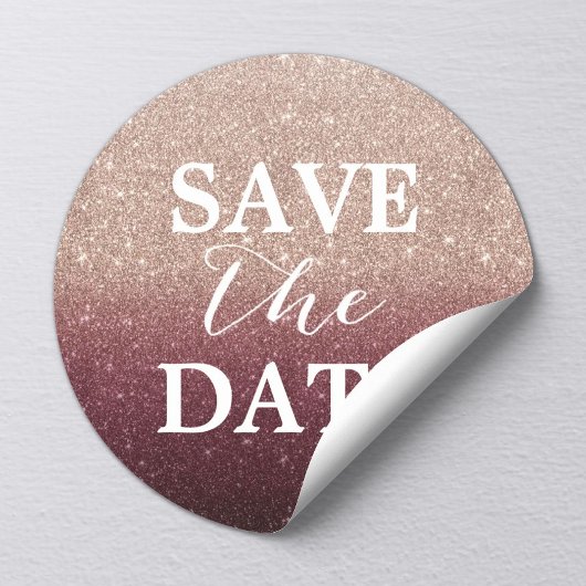 Sparen de Datum Roos Gold Burgundy Glitter Wedding Ronde Sticker