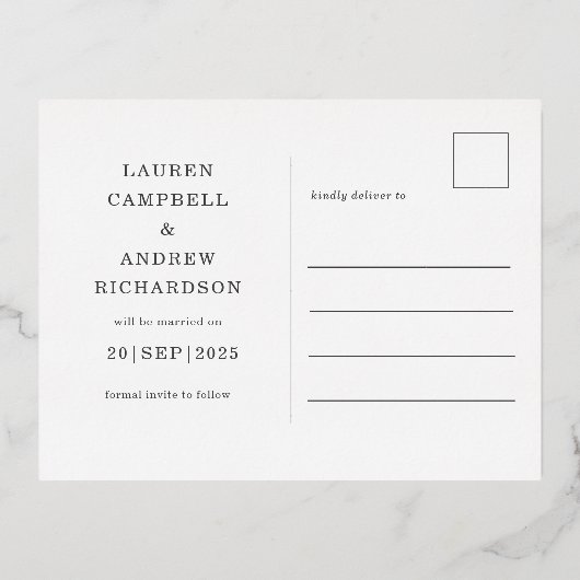 Sparen de Datum Roos Gold Foil Vakantie Post Kaart (Achterkant)