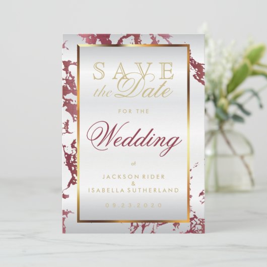 Sparen de Datum Roos Gold Marble, Wit en Goud Save The Date (Staand voorkant)