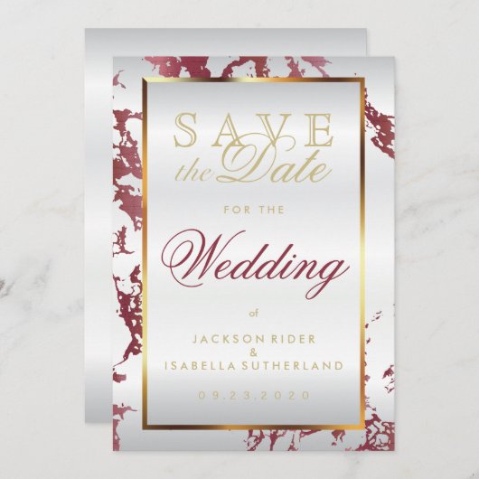 Sparen de Datum Roos Gold Marble, Wit en Goud Save The Date (Voorkant / Achterkant)