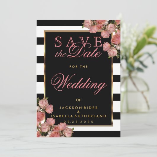 Sparen de Datum Roos Gold met Zwart-wit Save The Date (Staand voorkant)