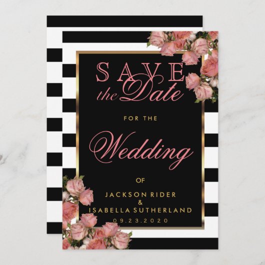 Sparen de Datum Roos Gold met Zwart-wit Save The Date (Voorkant / Achterkant)