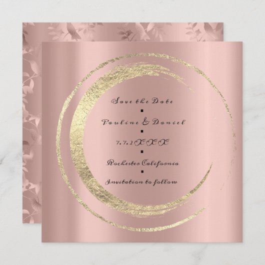 Sparen de Datum Roos Golden Circles van de Humming Save The Date (Voorkant / Achterkant)