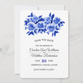 Sparen de Datum Royal Blue Floral Foto Card Save The Date (Voorkant)