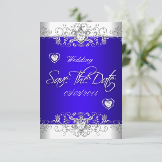 Sparen de Datum Royal Blue Wedding White Diamond H Save The Date (Staand voorkant)