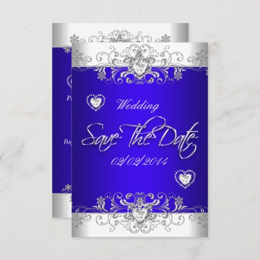 Sparen de Datum Royal Blue Wedding White Diamond H Save The Date (Voorkant / Achterkant)