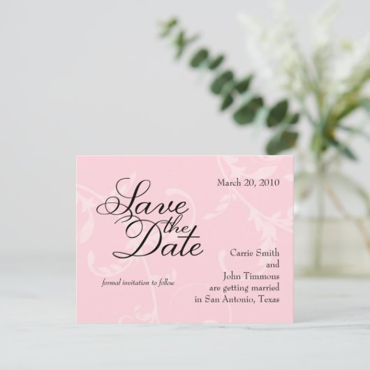 Sparen de Datum Roze Acanthus Vine Kaart (Staand voorkant)