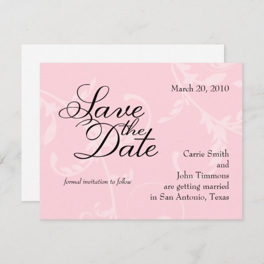 Sparen de Datum Roze Acanthus Vine Kaart (Voorkant / Achterkant)