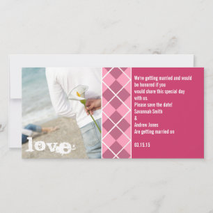 Sparen de Datum roze Argyle Uw Foto Save The Date