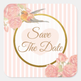 Sparen de Datum Roze  Bird Wedding Sticker