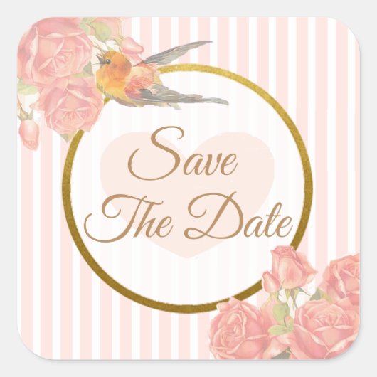 Sparen de Datum Roze Bird Wedding Sticker (Voorkant)