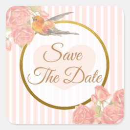 Sparen de Datum Roze  Bird Wedding Sticker