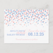 Sparen de datum roze blauwe confetti stippen trouw aankondigingskaart (Voorkant)