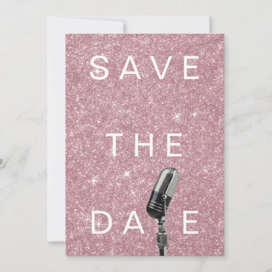 Sparen de Datum Roze Blush Roos Glitter Microfone Save The Date (Voorkant)
