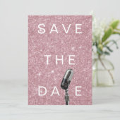 Sparen de Datum Roze Blush Roos Glitter Microfone Save The Date (Staand voorkant)