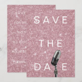 Sparen de Datum Roze Blush Roos Glitter Microfone Save The Date (Voorkant / Achterkant)