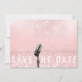 Sparen de Datum Roze Blush Roos Glitter Microfone Save The Date (Voorkant)