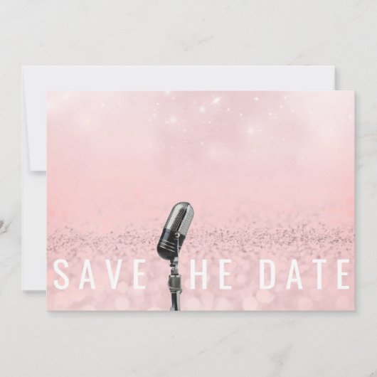 Sparen de Datum Roze Blush Roos Glitter Microfone Save The Date (Voorkant)