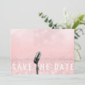 Sparen de Datum Roze Blush Roos Glitter Microfone Save The Date (Staand voorkant)