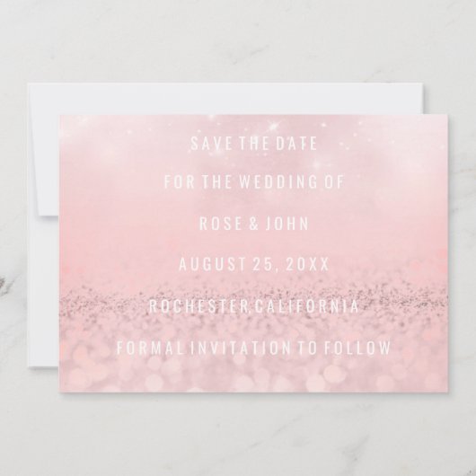 Sparen de Datum Roze Blush Roos Glitter Microfone Save The Date (Achterkant)