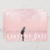 Sparen de Datum Roze Blush Roos Glitter Microfone Save The Date (Voorkant / Achterkant)