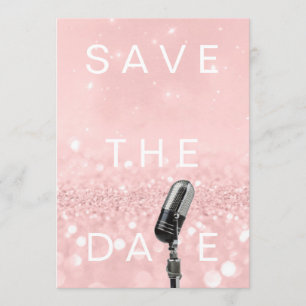 Sparen de Datum Roze Blush Roos Glitter Microfone Save The Date
