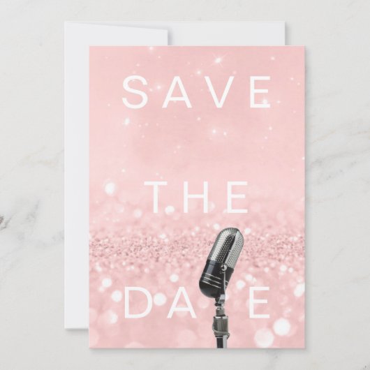Sparen de Datum Roze Blush Roos Glitter Microfone Save The Date (Voorkant)