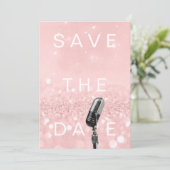 Sparen de Datum Roze Blush Roos Glitter Microfone Save The Date (Staand voorkant)