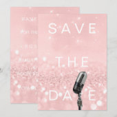 Sparen de Datum Roze Blush Roos Glitter Microfone Save The Date (Voorkant / Achterkant)