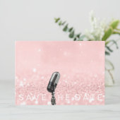Sparen de Datum Roze Blush Roos Glitter Microfone Save The Date (Staand voorkant)