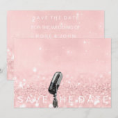 Sparen de Datum Roze Blush Roos Glitter Microfone Save The Date (Voorkant / Achterkant)