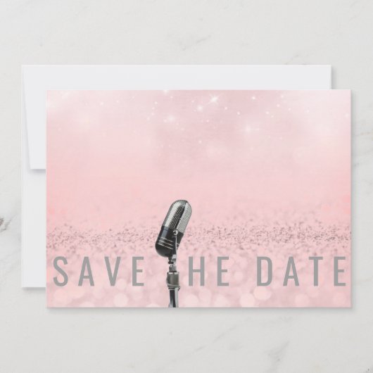 Sparen de Datum Roze Blush Roos Glitter Microfone Save The Date (Voorkant)