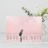 Sparen de Datum Roze Blush Roos Glitter Microfone Save The Date (Staand voorkant)