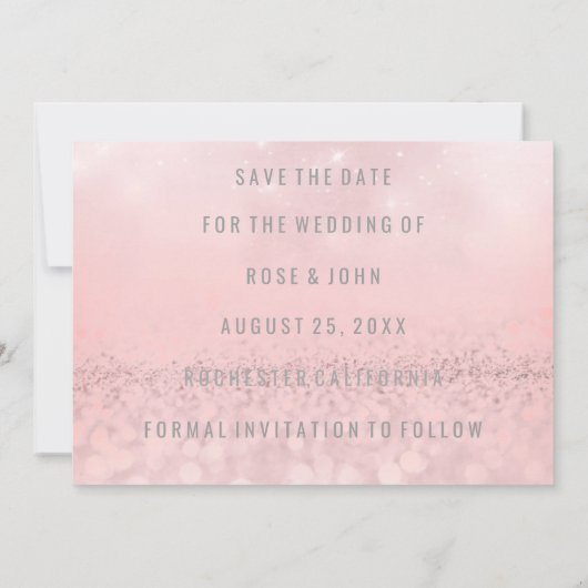 Sparen de Datum Roze Blush Roos Glitter Microfone Save The Date (Achterkant)