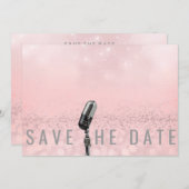 Sparen de Datum Roze Blush Roos Glitter Microfone Save The Date (Voorkant / Achterkant)