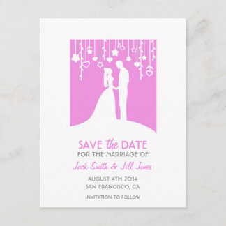 Sparen de datum - roze bruid en groom silhouettes save the date